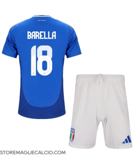 Italia Nicolo Barella #18 Maglia Gara Casa Repliche Europei 2024 Bambino